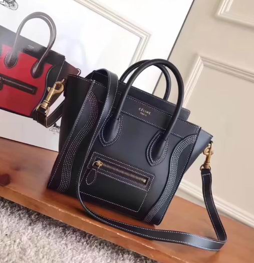  Celine MINI LUGGAGE BAG IN BLACK SHINY SMOOTH CALFSKIN