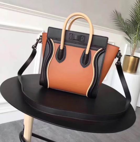  Celine mini luggage bag in natural calfskin black,orange,apricot