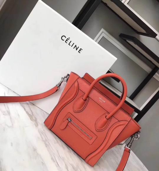  CELINE MINI LUGGAGE BAG IN ORANGE CALFSKIN