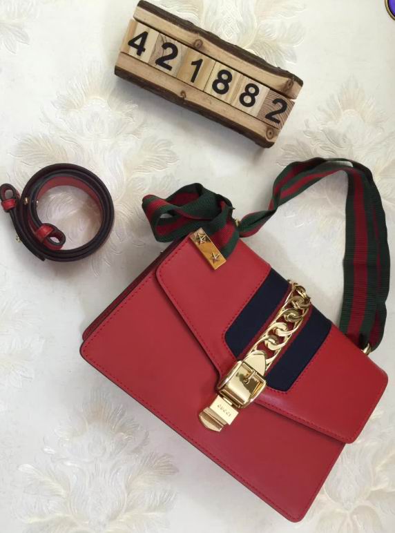  Gucci sylvie leather shoulder bag red