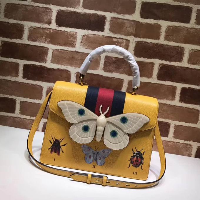  Gucci Leather top handle bag with moth yellow