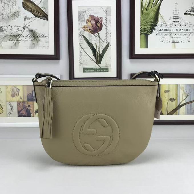  Gucci GG leather shoulder bag khaki