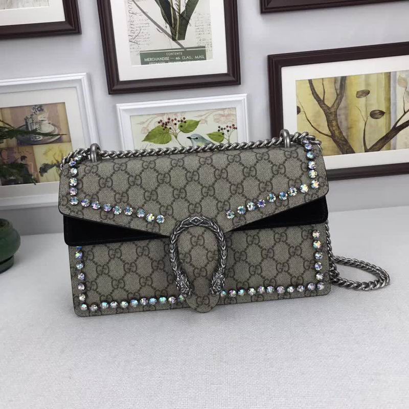  Gucci Dionysus GG Supreme shoulder bag with crystals black