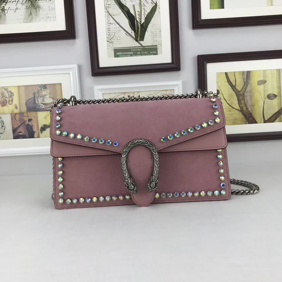  Gucci Pink Nubuck Leather shoulder bag with crystals