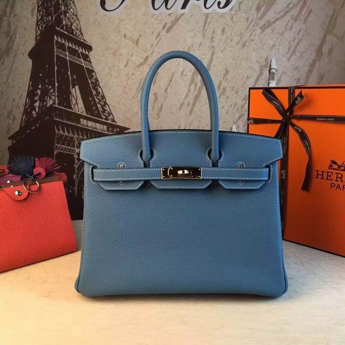  HERMES BIRKIN BAG IN  BLUE LEATHER