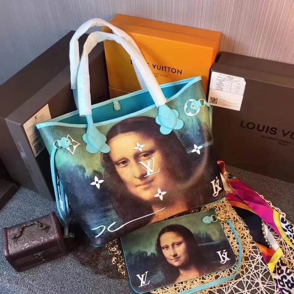  Louis Vuitton colored drawing tote green leather