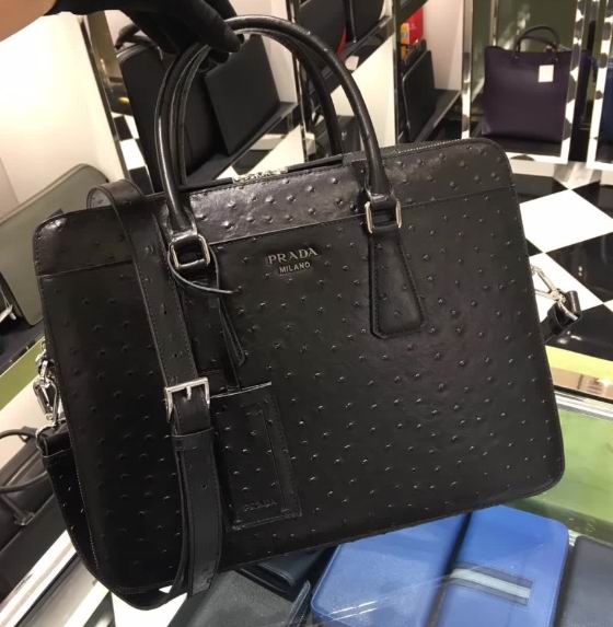 Prada black Ostrich leather briefcase FOR MAN