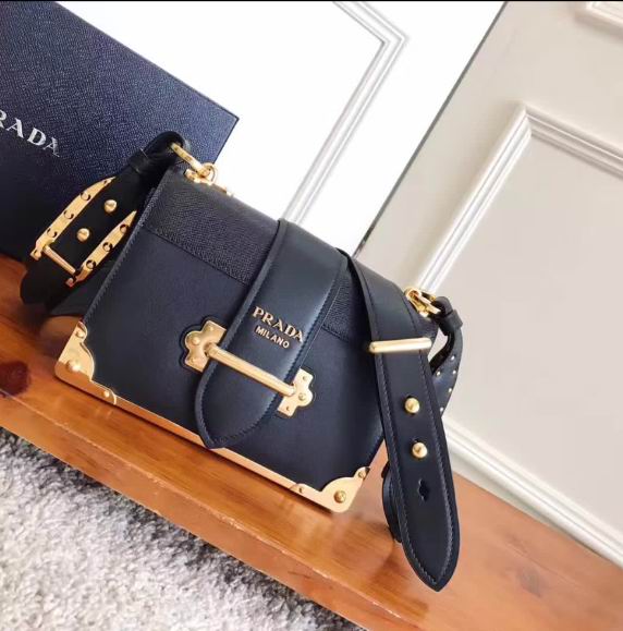  Prada black calf leather cahier bag