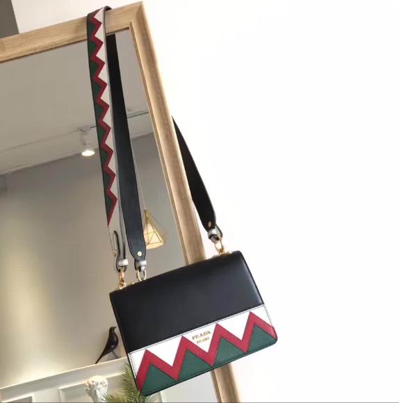  Prada Esplanade Saffiano and calf leather bag astral black & red