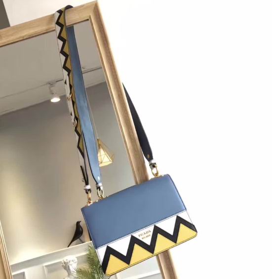  Prada Esplanade Saffiano and calf leather bag astral blue & sunny yellow