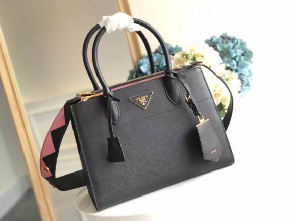 Prada new style black & pink calf leather  paradigme bag