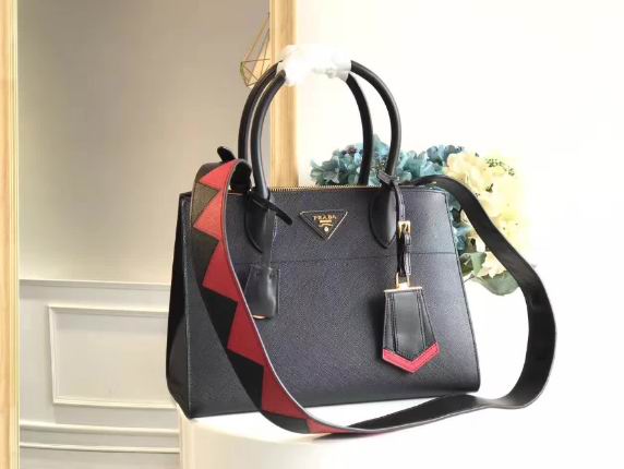  Prada new style black & red calf leather  paradigme bag