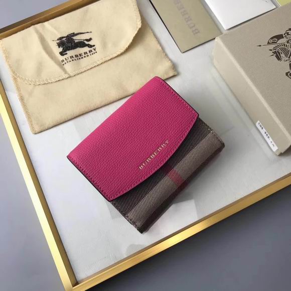  Burberry House Check and Leather Wallet rose red