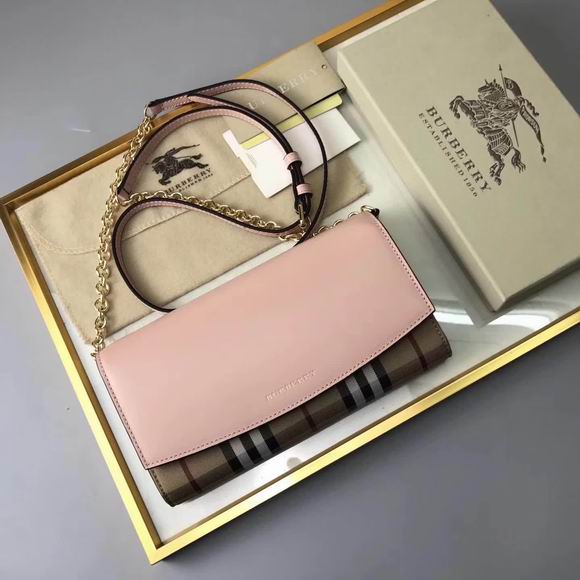  Burberry House Check and Leather Wallet with Chain pink