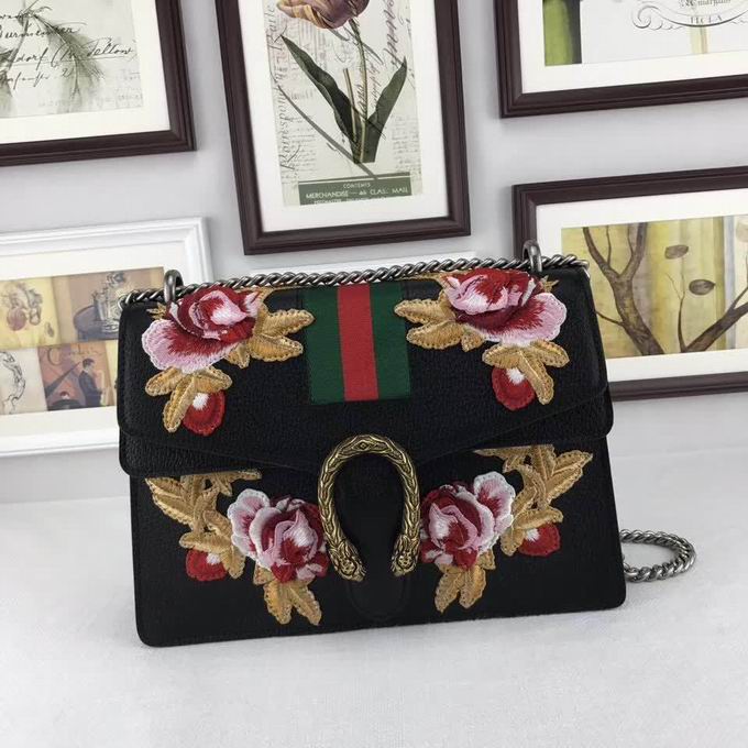  Dionysus embroidered leather shoulder bag black