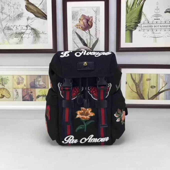  Gucci Backpack with embroidery black techno canvas