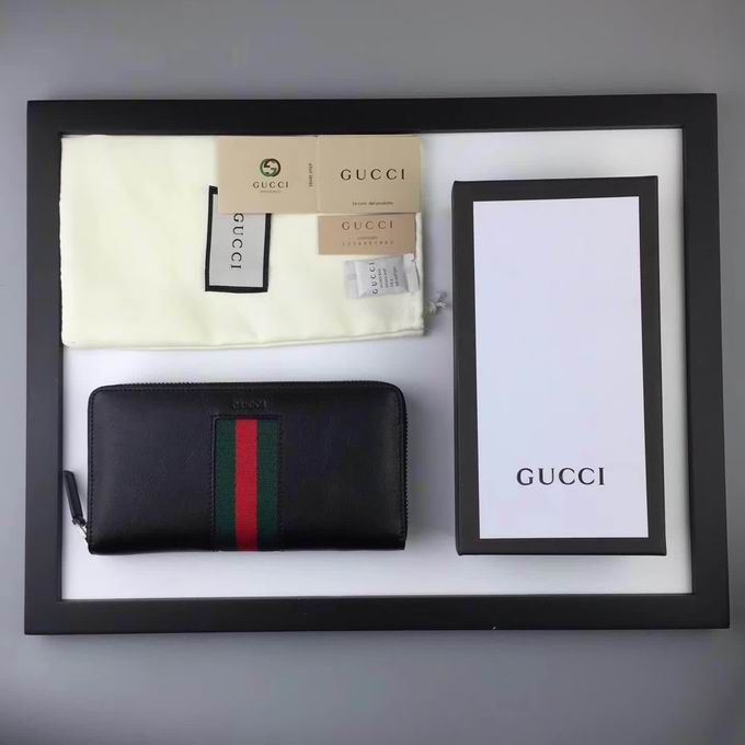  Gucci leather Web zip around wallet black