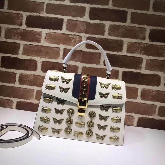 Gucci Sylvie  animal studs medium top handle bag white