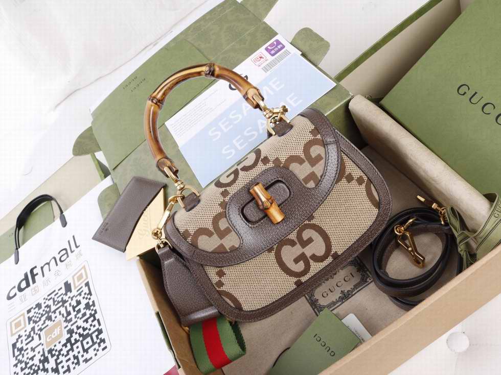  Gucci Bamboo 1947 jumbo GG small top handle bag