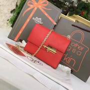 Hermes mini Chevre verrou shoulder Bag in red with gold metal or silver metal