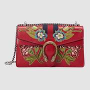 Dionysus embroidered leather shoulder bag red